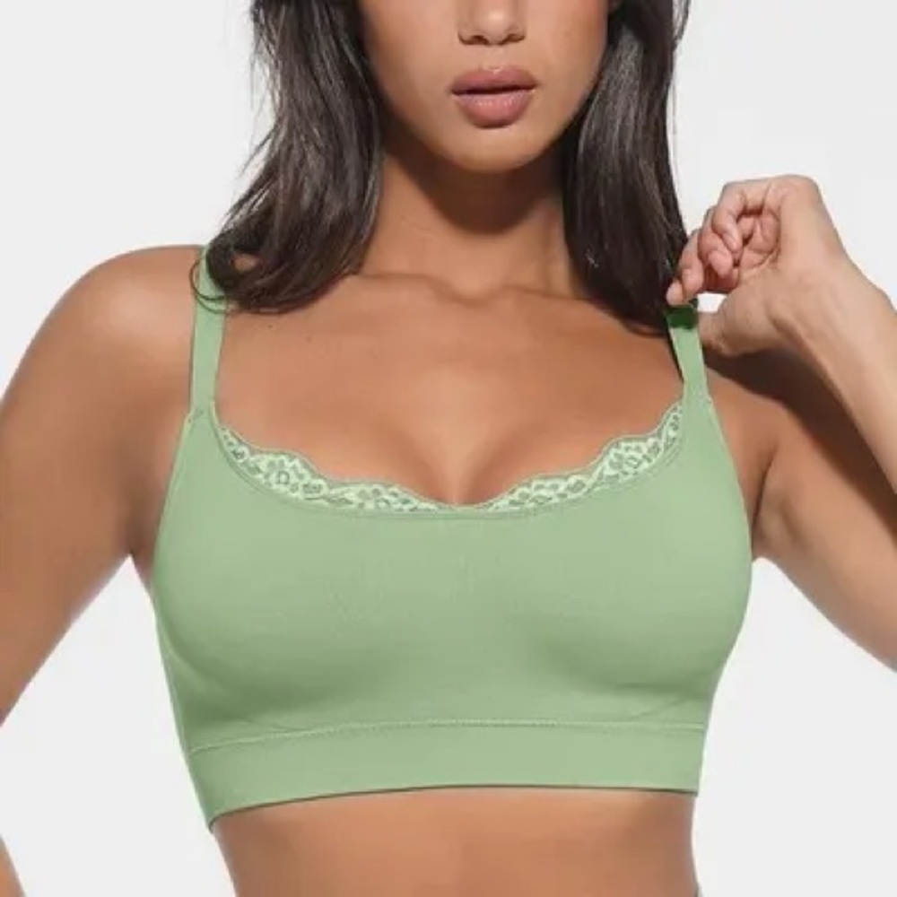 Green Lace Trim Bralette NWOT